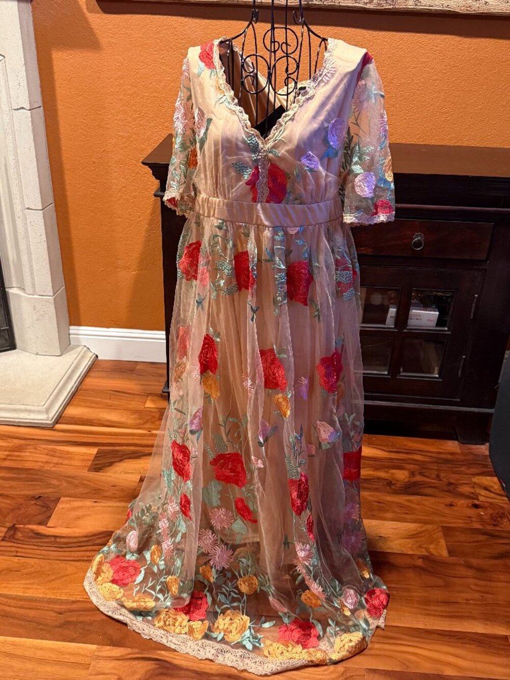 NWT 2x Plus Size XPlusWear Dress Floral Maxi Peach Floral